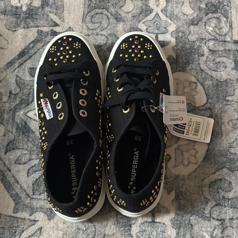 Superga Kids Black and Gold Sneakers